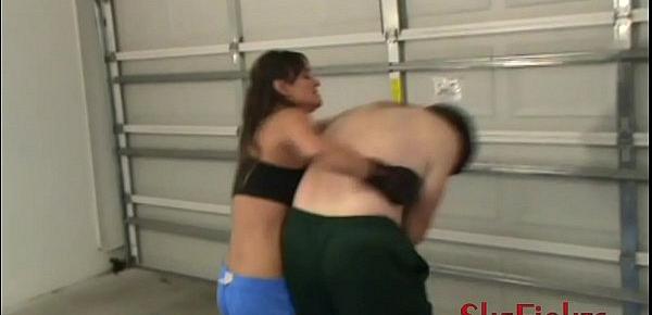  MMA Fight Cindy vs Headgear Guy - Painful Struggle with Cute Girl